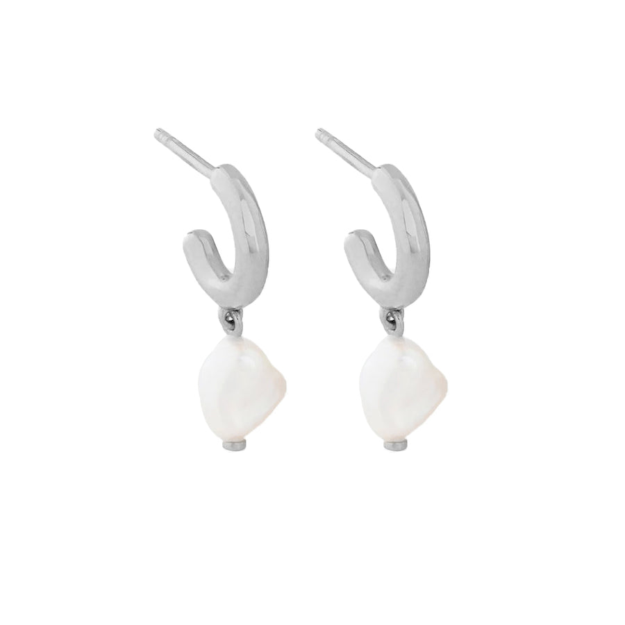 PE0012 925 Sterling Silver Baroque Pearl Drop Hoop Earrings
