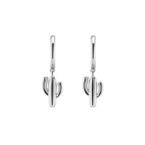 FE1124 925 Sterling Silver Cactus Dangle Hoop Earrings