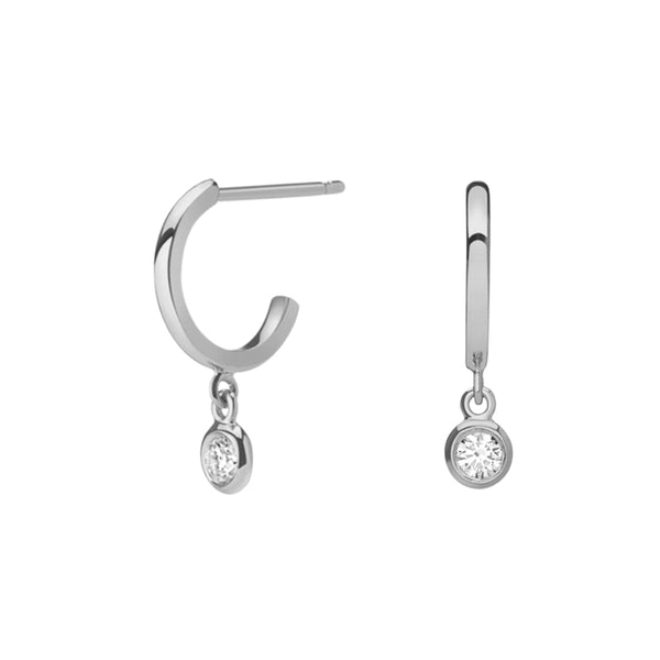 FE1409 925 Sterling Silver Bezel Zircon Pendant Hoop Earrings