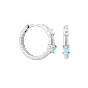 FE1901 925 Sterling Silver Minimaliist CZ Blue Opal Hoop Earrings