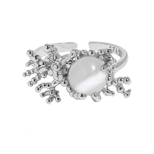 RHJ1070 925 Sterling Silver Coral Irregular Ring