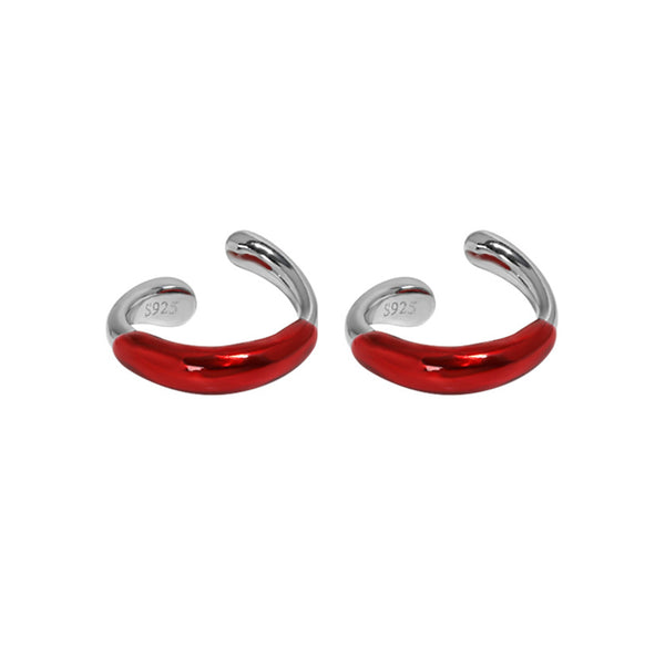 RHE1057 925 Sterling Silver Red Green Enamel Ear Cuff