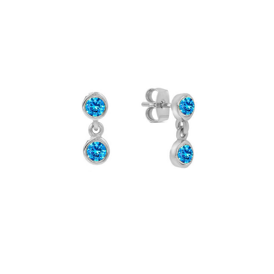 FE1031 925 Sterling Silver Double Blue Zircon Stud Earrings