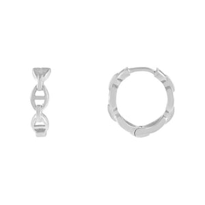 FE1288 925 Sterling Silver Mini Mariner Link Huggie Earrings