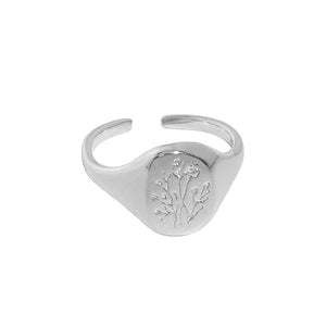 RHJ1032 925 Sterling Silver Flower Signet Ring