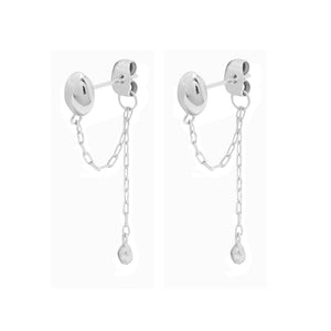 FE1842 925 Sterling Silver Solid Chram Chain Stud Earring