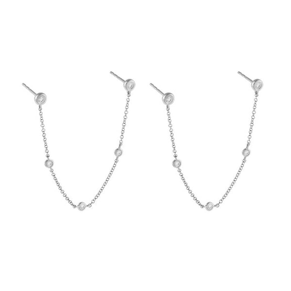 FE1390 925 Sterling Silver Double Chain Stud Earrings