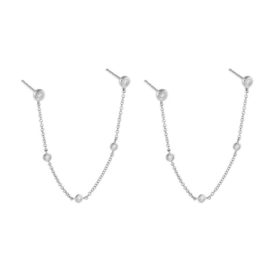 FE1390 925 Sterling Silver Double Chain Stud Earrings