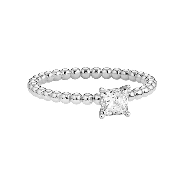 FJ0826 925 Sterling Silver Princess Square Cubic Zirconia Beaded Rings