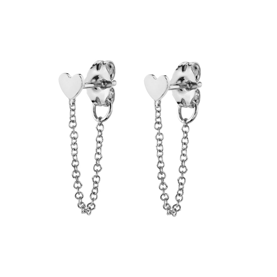 FE1146 925 Sterling Silver Heart Connected Chain Earrings