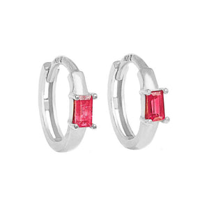 FE1846 925 Sterling Silver Red Cubic Zirconia Hoop Earring