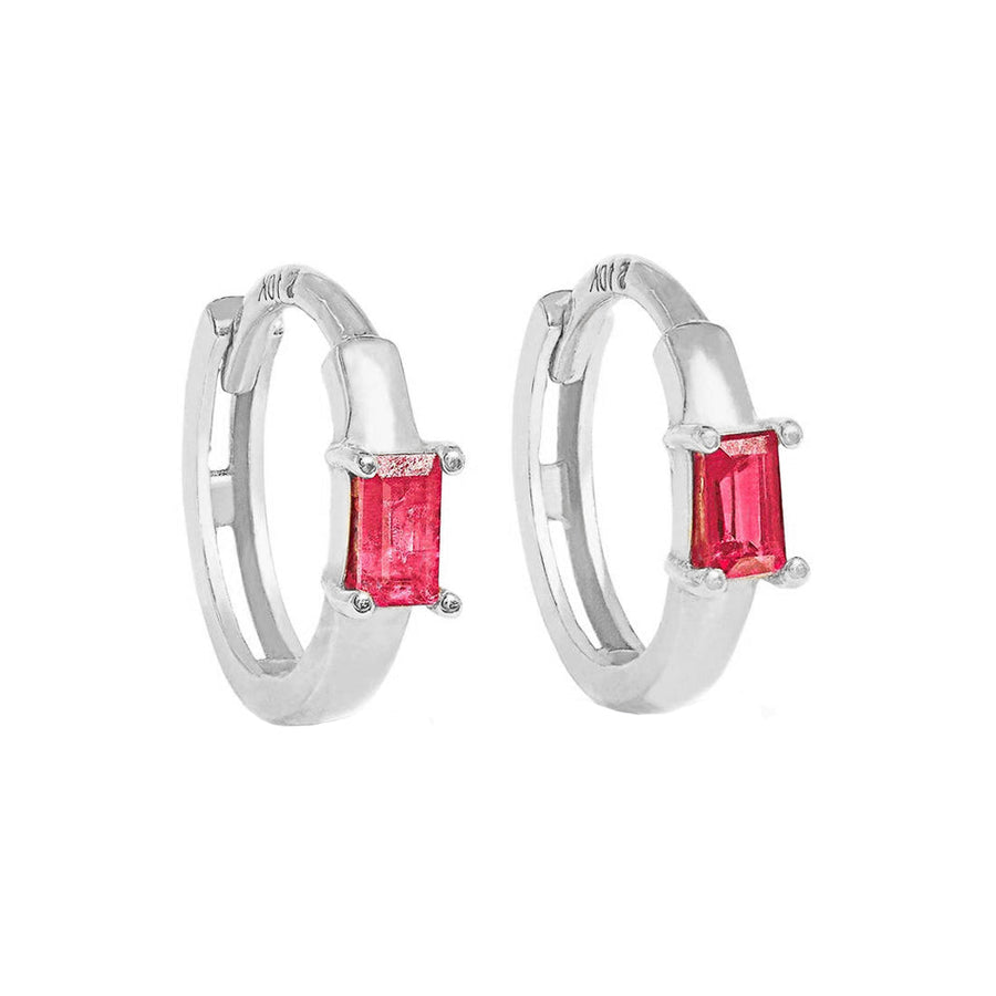 FE1846 925 Sterling Silver Red Cubic Zirconia Hoop Earring