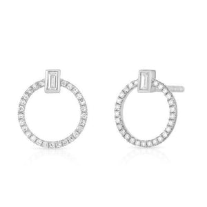 FE1248 925 Sterling Silver Baguette Circle Stud Earrings