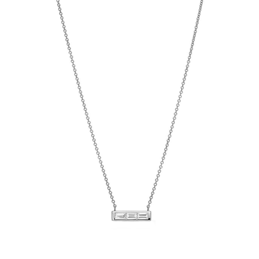 FX0773 925 Sterling Silver Baguette CZ Bar Pendant Necklace