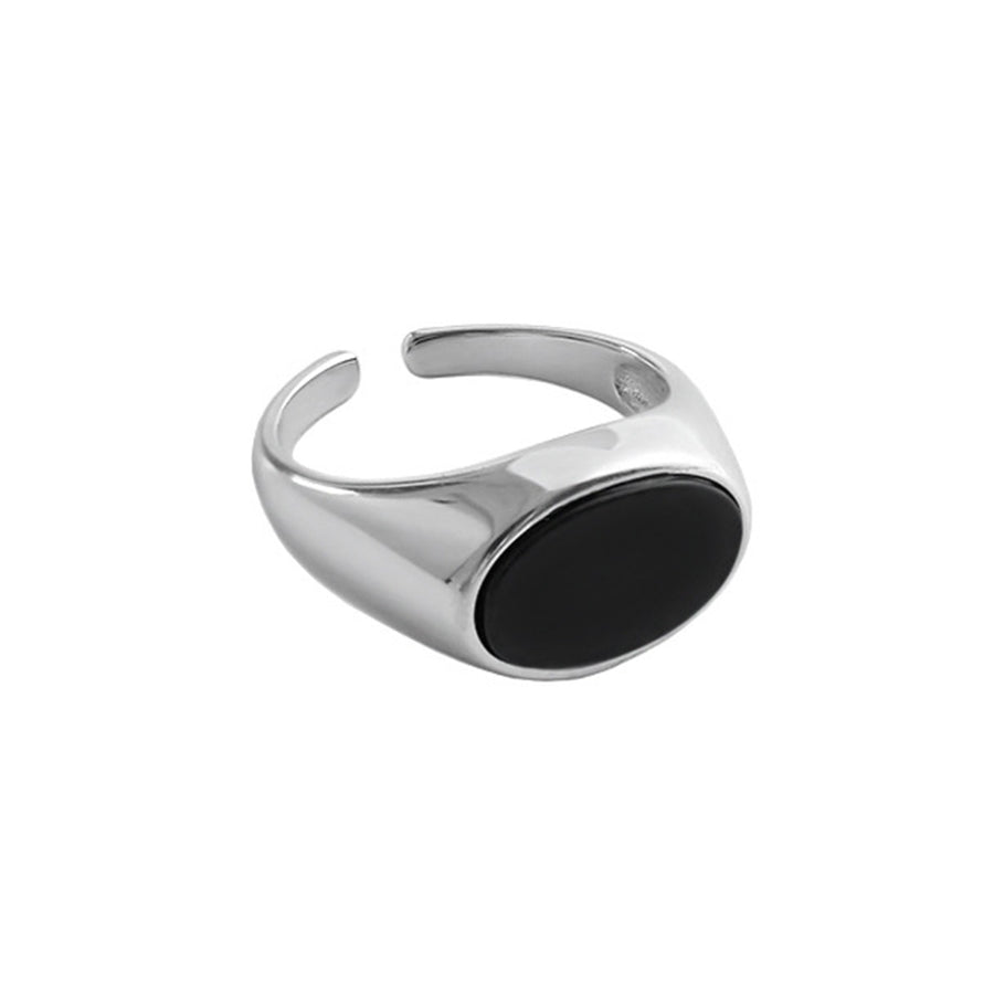 RHJ1038 925 Sterling Silver Geometric Black Onyx Ring