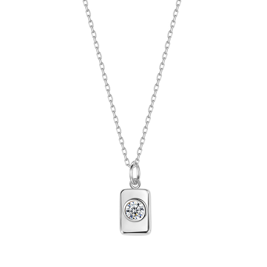 FX0850 925 Sterling Silver CZ Rectangle Pendant Necklace