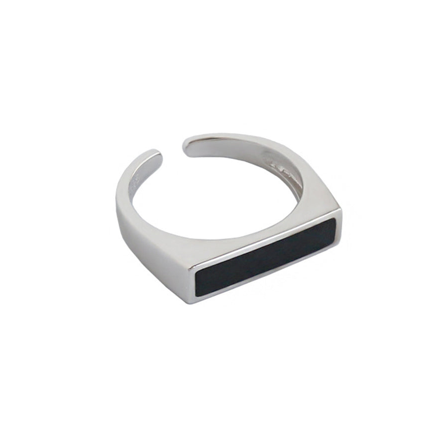 RHJ1025 925 Sterling Silver Black Enamel Open Ring