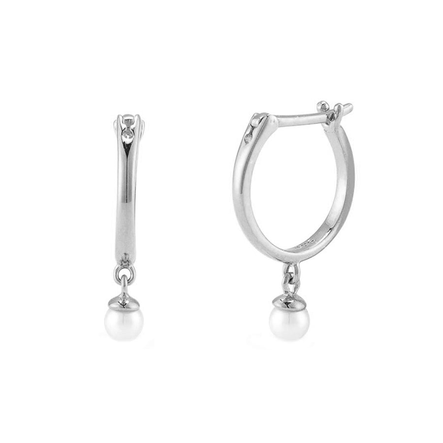 FE0770 925 Sterling Silver Pearl Hoop Earrings