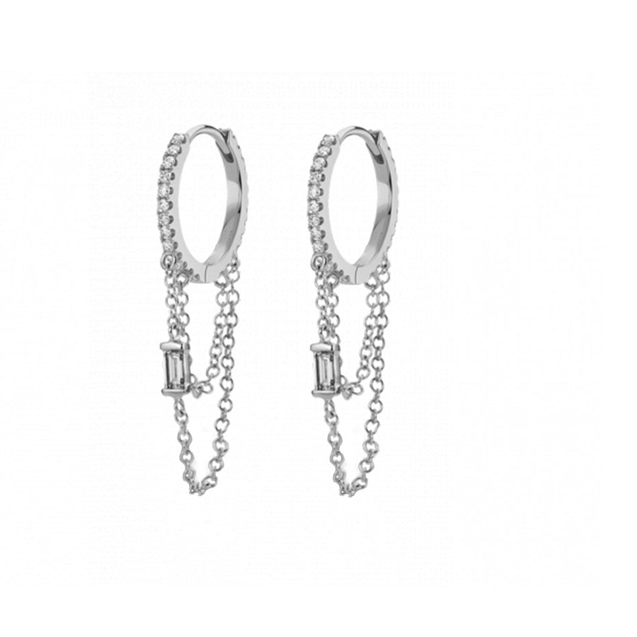 FE1471 925 Sterling Silver Zirconia Chain Hoop Earring for Women