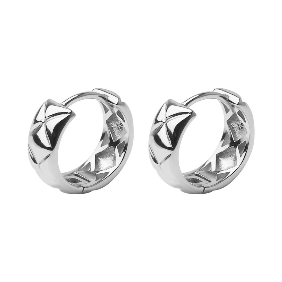 FE1190 925 Sterling Silver Diamond pattern Hoop Earrings