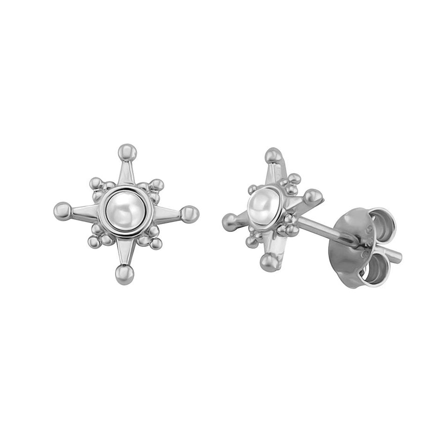 FE1271 925 Sterling Silver  Star Pearl Stud Earrings