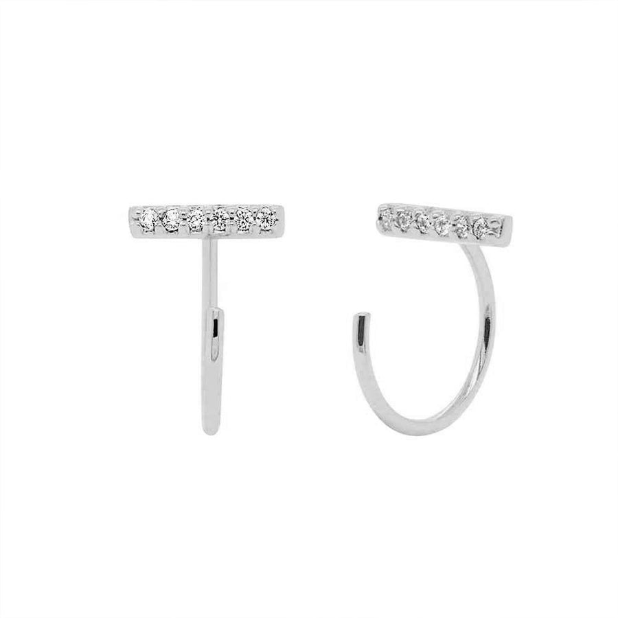 FE1260 925 Sterling Silver Pave Bar Huggies Earrings