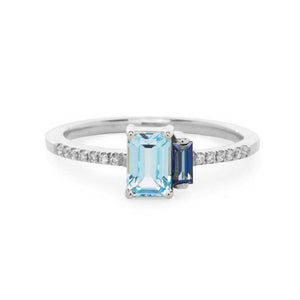 FJ0402 925 Sterling Silver Blue Baguette Zircon Ring