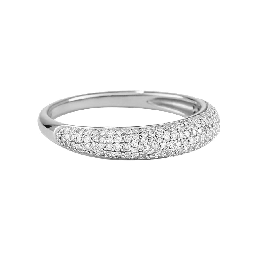 FJ0475 925 Sterling Silver Pave CZ Thin Dome Ring