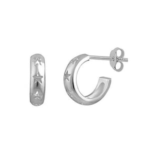 FE1269 925 Sterling Silver Twinkle Starry Hoop Earrings