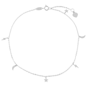FA0008 925 Sterling Silver Celestial Moon Star Anklet