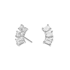 FE1804 925 Sterling Silver Triple Baguette Cut CZ Stud Earring
