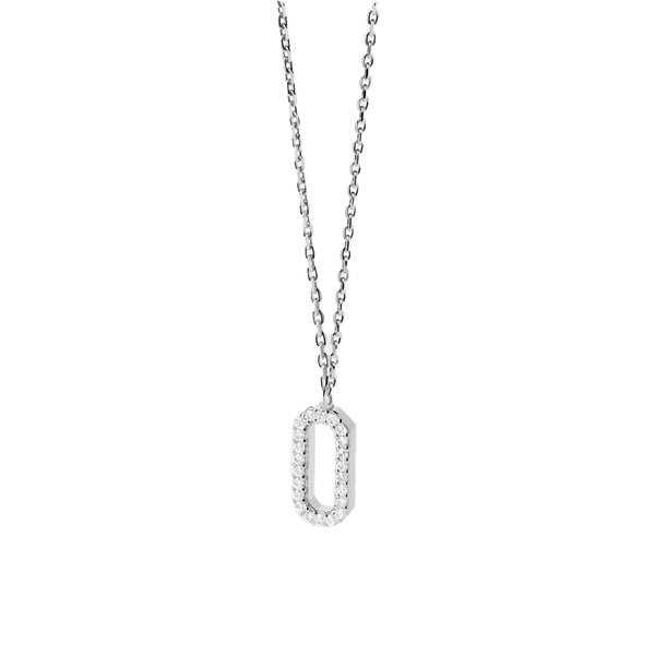 FX0877 925 Sterling Silver Rectangular Pave Cubic Zirconia Necklace