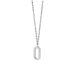 FX0877 925 Sterling Silver Rectangular Pave Cubic Zirconia Necklace