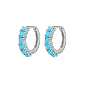FE1676 925 Sterling Silver Turquoise Hoop Earring