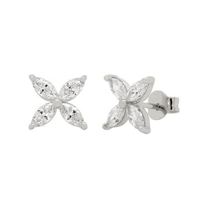 FE0860 925 Sterling Silver Marquise Flower Stud Earrings
