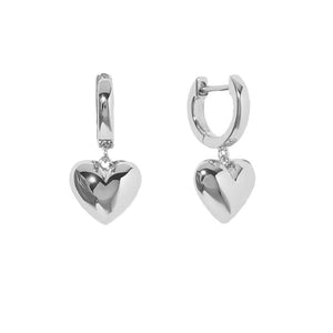 FE1283 925 Sterling Silver Puffed Heart Hoops Earrings