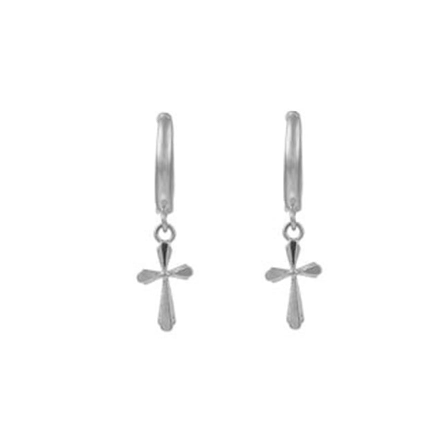FE2020 925 Sterling Silver Trendy Cross Dangle Hoop Earrings