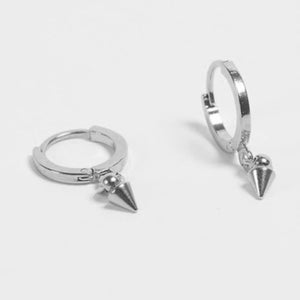 FE0420 925 Sterling Silver Conical Pendant Hoop Earrings
