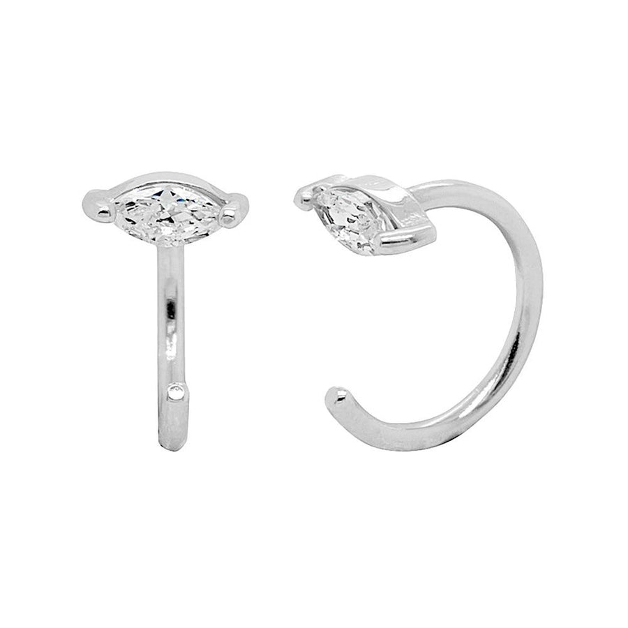 FE0920 925 Sterling Silver Sparkly Marquise Huggies Earrings