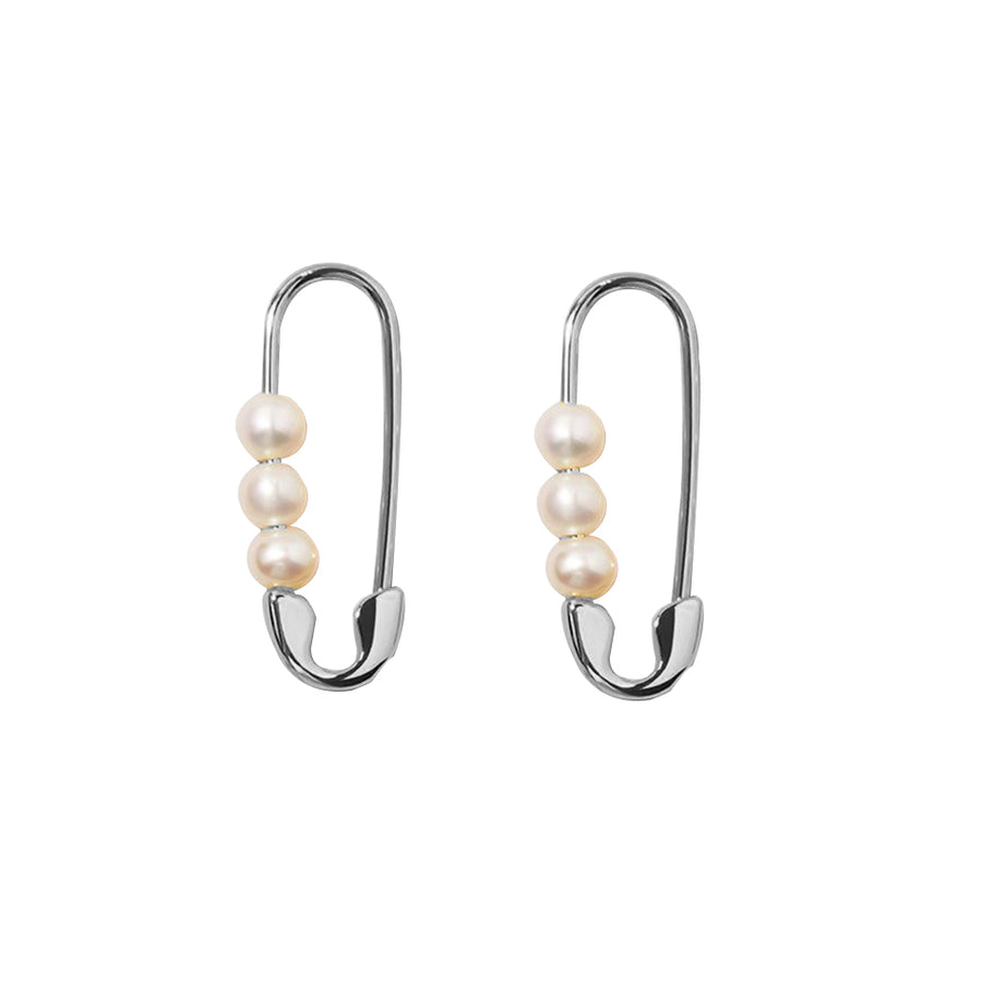 FE1636 925 Sterling Silver Freshwater Pearl Pin Hoop Earrings