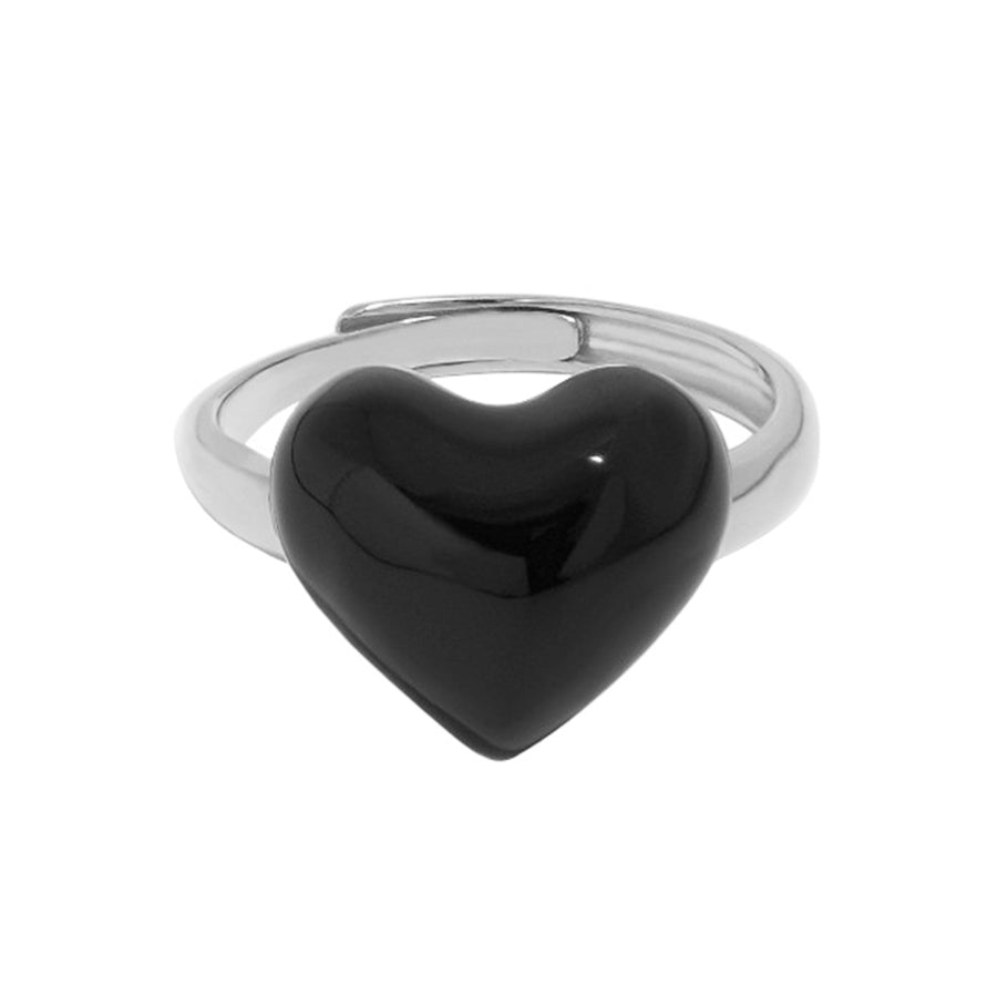 RHJ1080 925 Sterling Sterling Black Enamel Heart Adjustable Ring