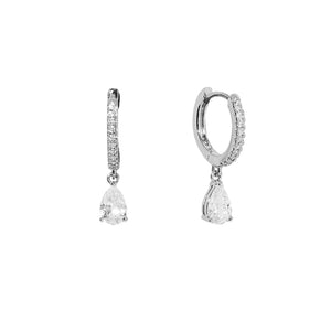 FE1025 925 Sterling Silver Teardrop Pendant Hoop Earrings