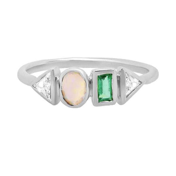 FJ0617 925 Sterling Silver Nagosa Opal CZ Geometry Ring
