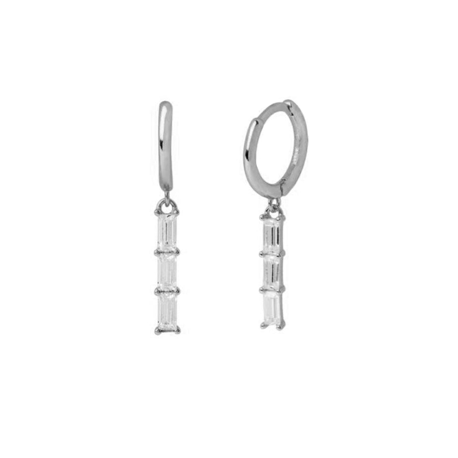 FE1077 925 Sterling Silver Crystal Pendant Huggie Earrings