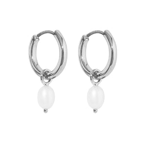 FE0891 925 Sterling Silver Pearl Huggie Hoop Earrings