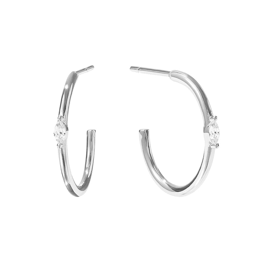 FE1936 925 Sterling Silver Cubic Zirconia Thin Hoop Earrings