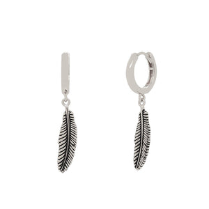 FE0809 925 Sterling Silver Bohemian Feather Hoop Earrings