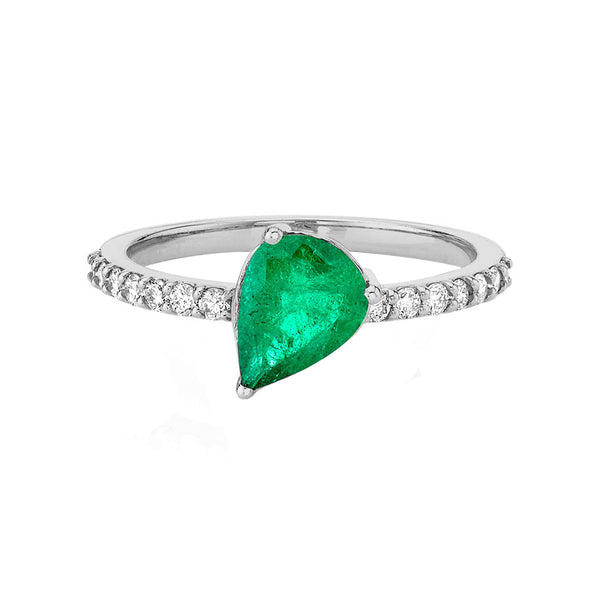 FJ0705 925 Sterling Silver Emerald Pear Ring