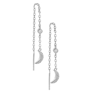 FE0952 925 Sterling Silver Cz Crescent Threader Drop Earrings