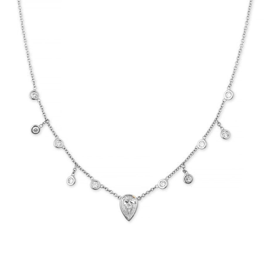 FX0446 925 Sterling Silver Teardrop Zircon Pendant Necklace